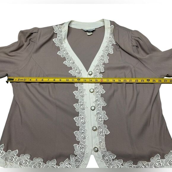 70’s Vintage S.L. Fashions Button Down Top 3/4 Sleeves Floral Lace Trim Formal - Picture 9 of 10